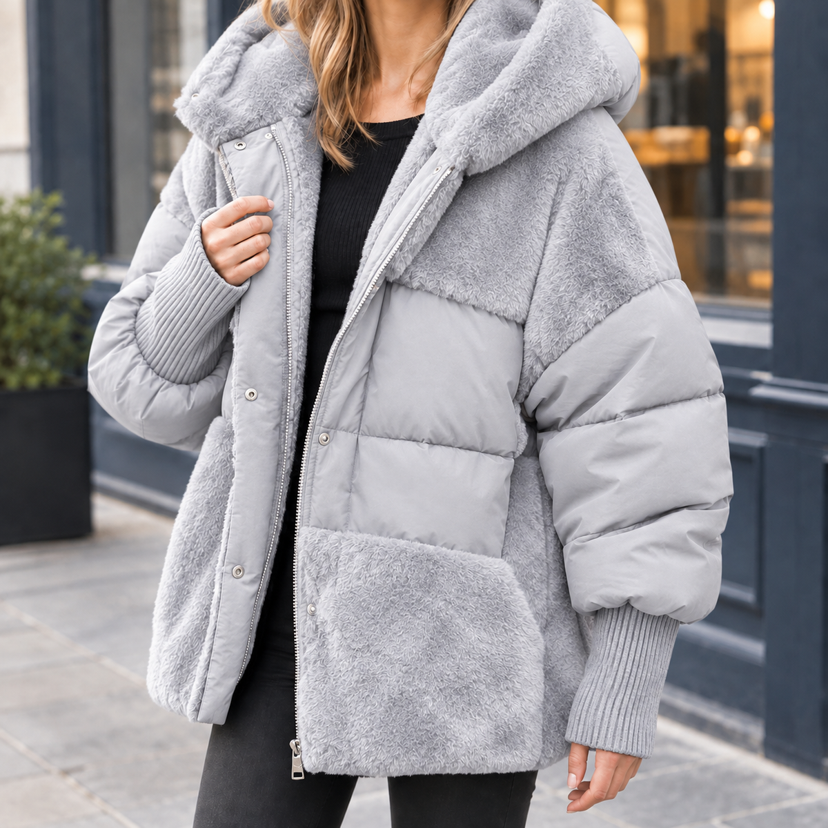 Women's Paneled Hooded Jacket – Relaxed Hip Length Zip Jacket with Plush Hood