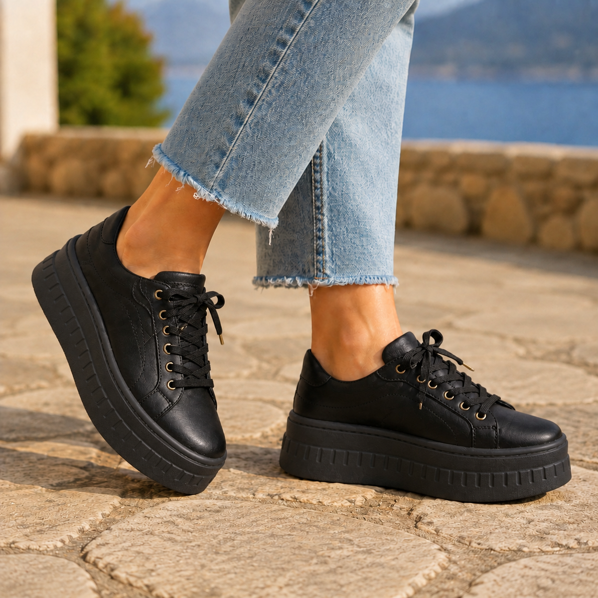Orthopedic Sneakers – Women's Platform Lace-Up Walking Shoes with Arch Support