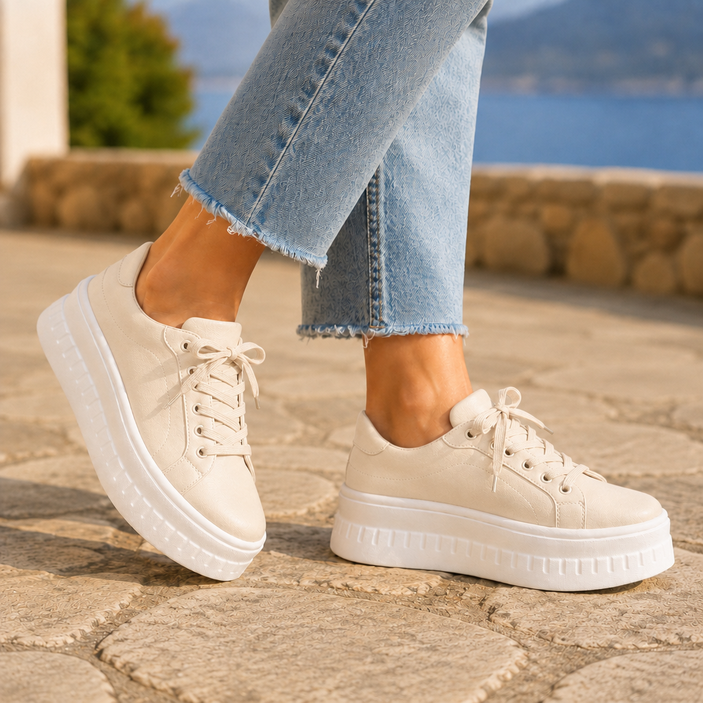 Orthopedic Sneakers – Women's Platform Lace-Up Walking Shoes with Arch Support