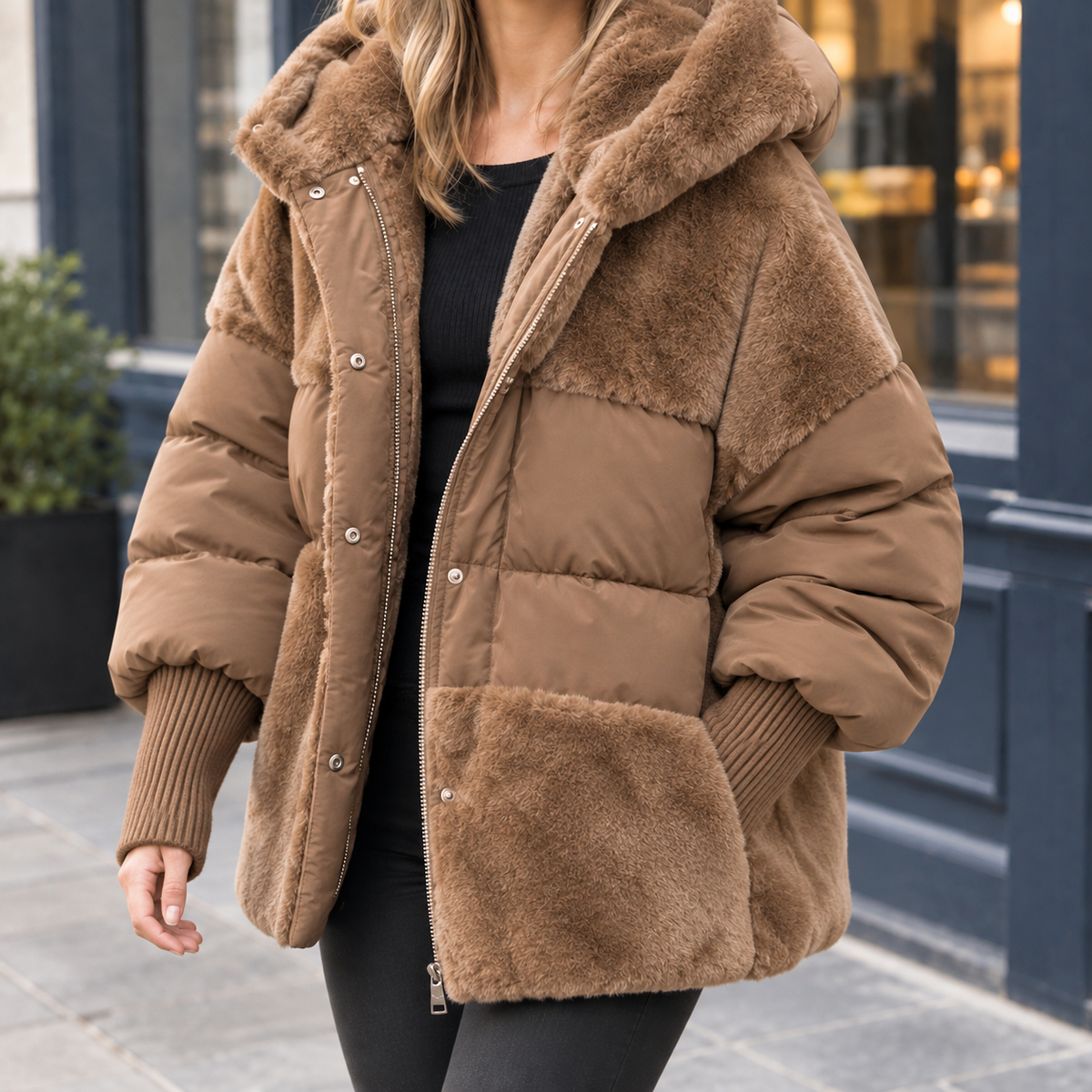 Women's Paneled Hooded Jacket – Relaxed Hip Length Zip Jacket with Plush Hood