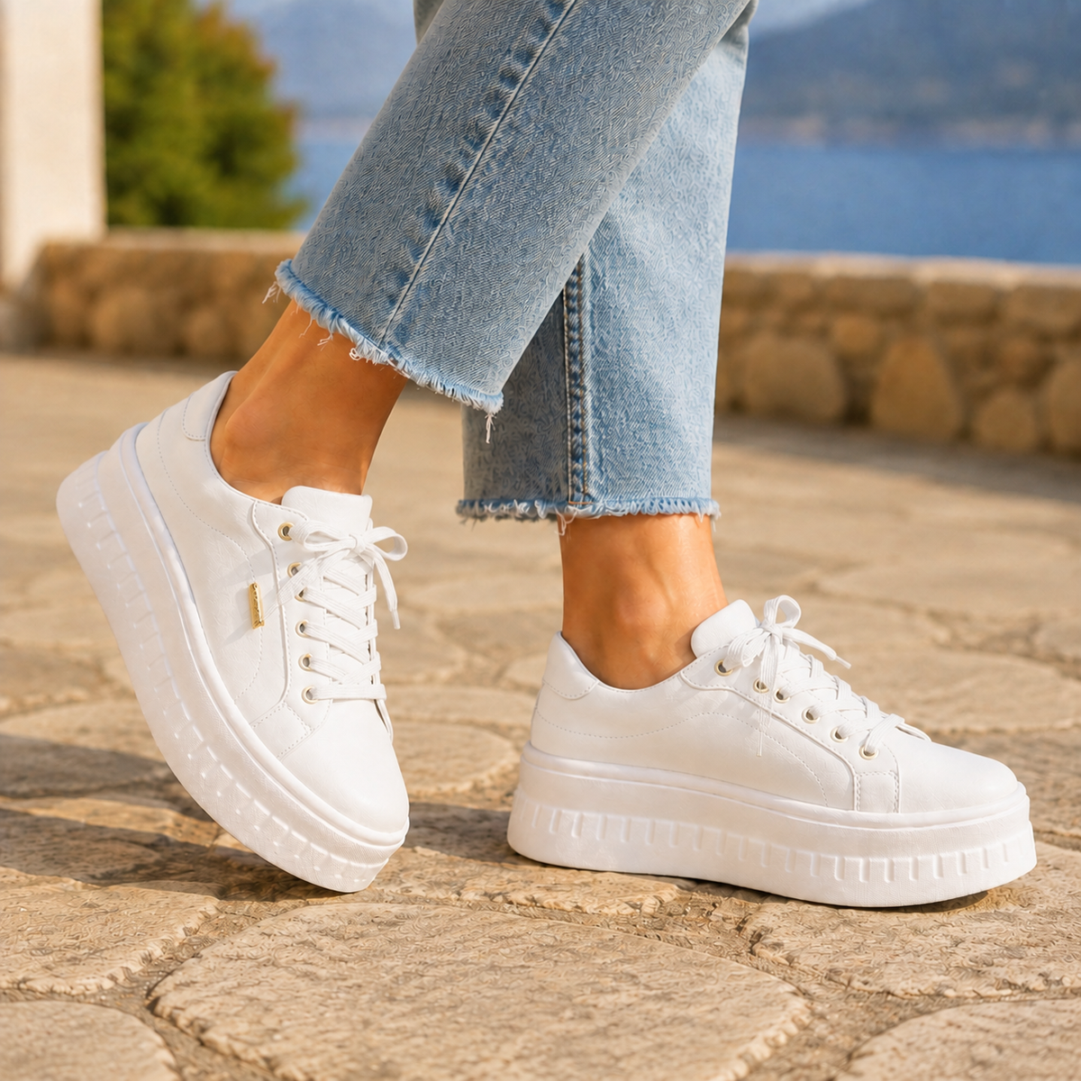 Orthopedic Sneakers – Women's Platform Lace-Up Walking Shoes with Arch Support