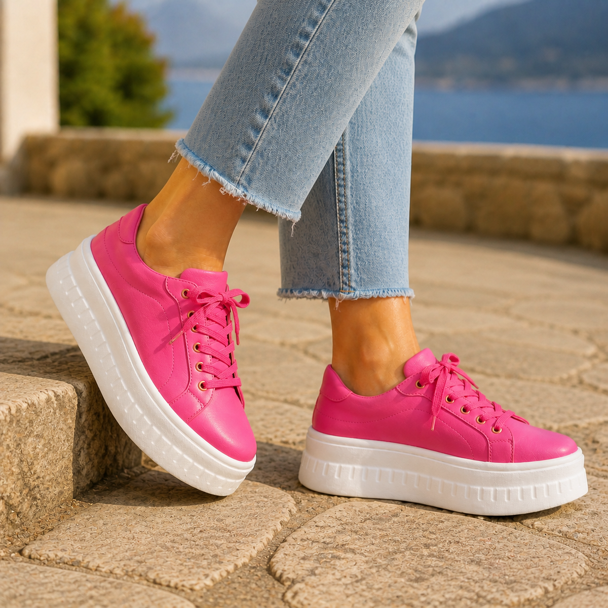 Orthopedic Sneakers – Women's Platform Lace-Up Walking Shoes with Arch Support