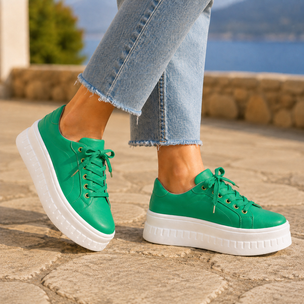 Orthopedic Sneakers – Women's Platform Lace-Up Walking Shoes with Arch Support
