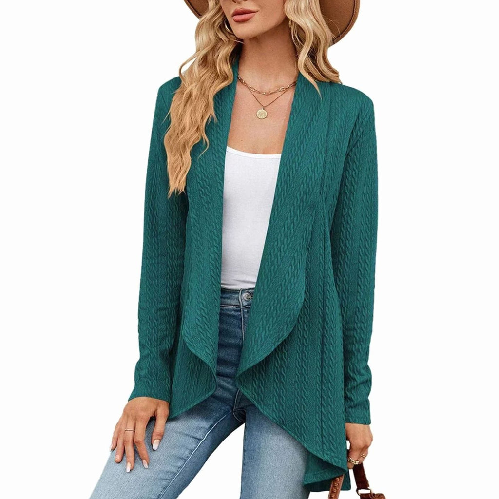 Women's Waterfall Open-Front Cardigan – Textured Knit Draped Layer