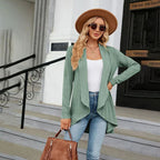 Women's Waterfall Open-Front Cardigan – Textured Knit Draped Layer