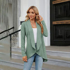 Women's Waterfall Open-Front Cardigan – Textured Knit Draped Layer