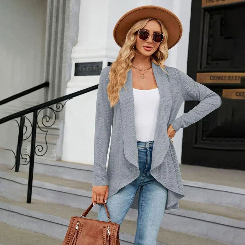 Women's Waterfall Open-Front Cardigan – Textured Knit Draped Layer
