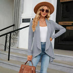 Women's Waterfall Open-Front Cardigan – Textured Knit Draped Layer