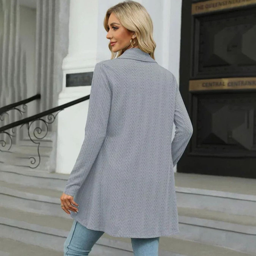 Women's Waterfall Open-Front Cardigan – Textured Knit Draped Layer