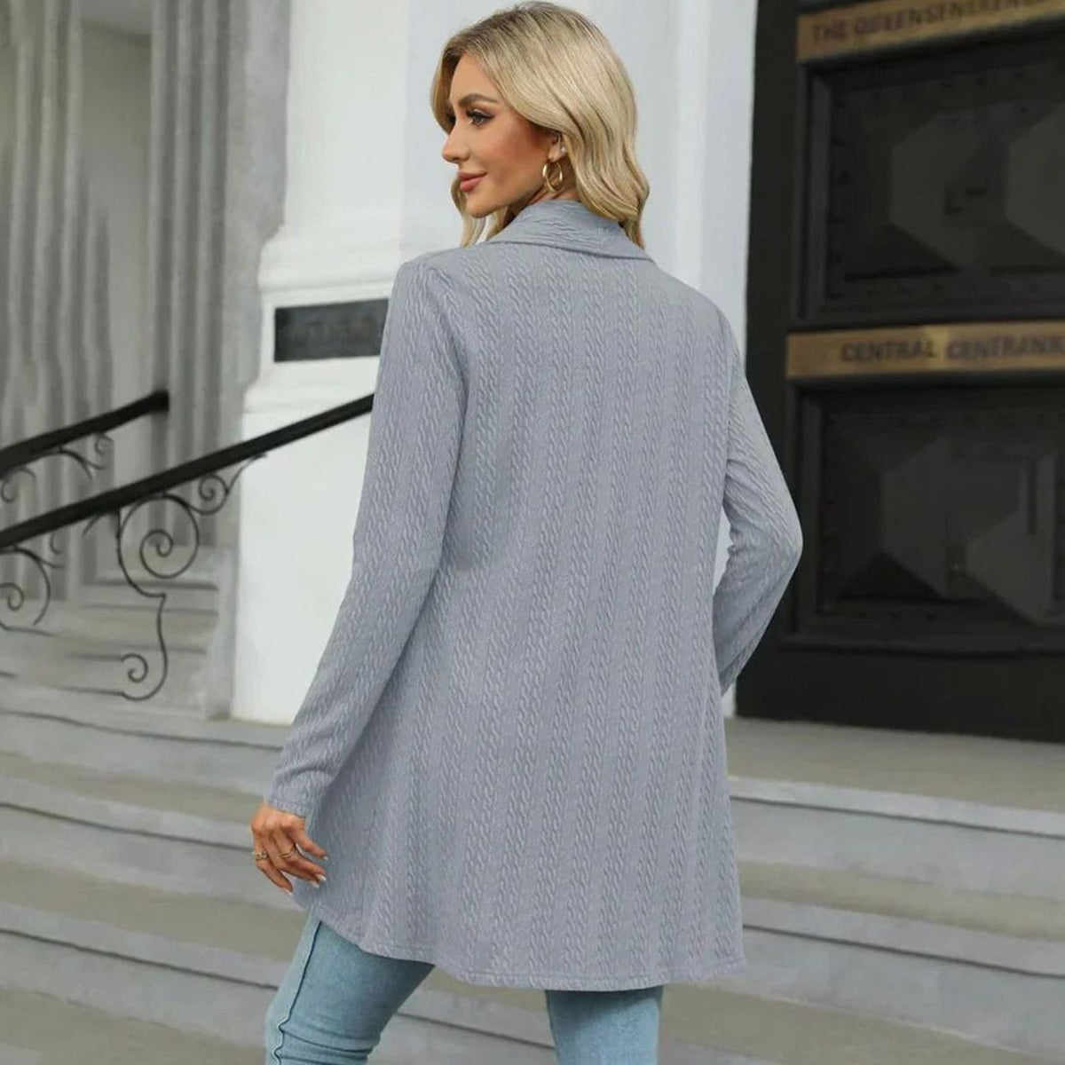 Women's Waterfall Open-Front Cardigan – Textured Knit Draped Layer
