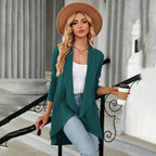 Women's Waterfall Open-Front Cardigan – Textured Knit Draped Layer
