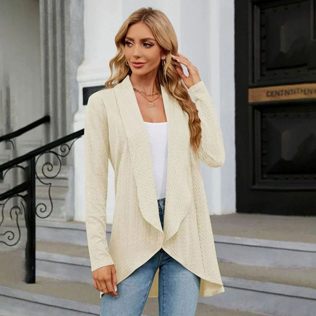 Women's Waterfall Open-Front Cardigan – Textured Knit Draped Layer
