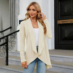 Women's Waterfall Open-Front Cardigan – Textured Knit Draped Layer