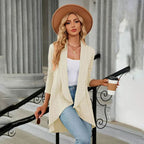 Women's Waterfall Open-Front Cardigan – Textured Knit Draped Layer