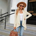 Women's Waterfall Open-Front Cardigan – Textured Knit Draped Layer
