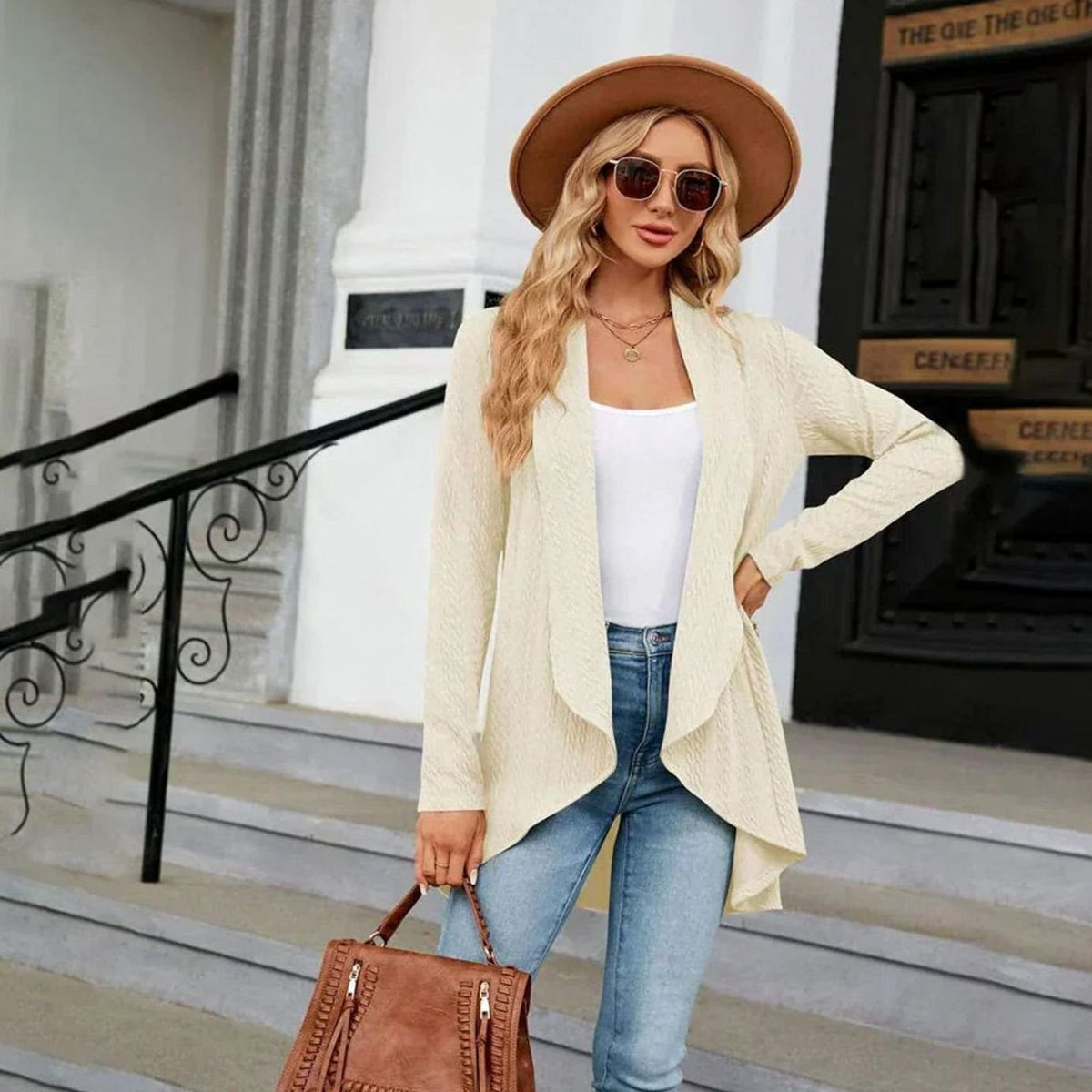 Women's Waterfall Open-Front Cardigan – Textured Knit Draped Layer