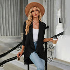 Women's Waterfall Open-Front Cardigan – Textured Knit Draped Layer