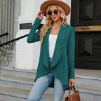 Women's Waterfall Open-Front Cardigan – Textured Knit Draped Layer