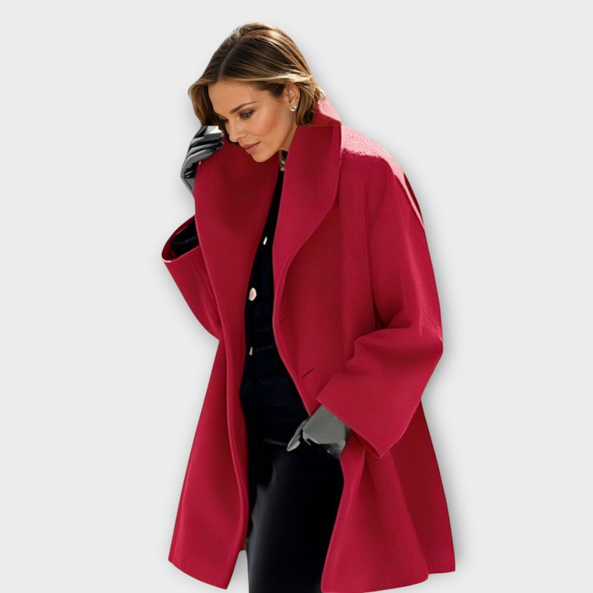 Women's Shawl Collar Swing Coat – Open Front Bell Sleeve Mid-Thigh Coat