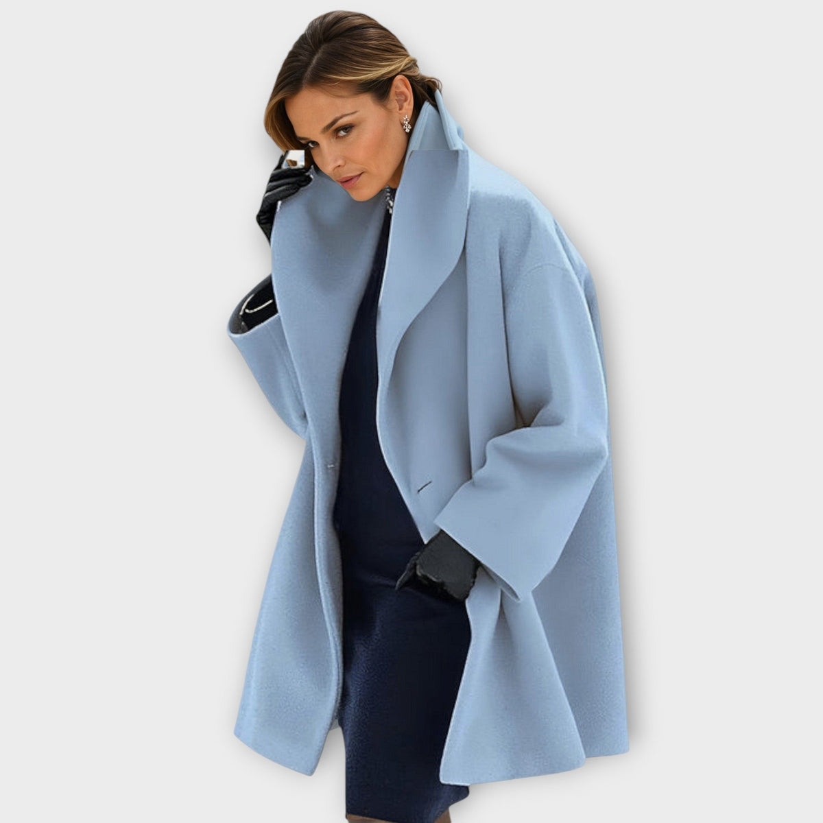 Women's Shawl Collar Swing Coat – Open Front Bell Sleeve Mid-Thigh Coat