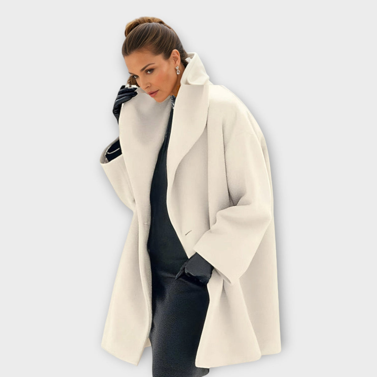 Women's Shawl Collar Swing Coat – Open Front Bell Sleeve Mid-Thigh Coat