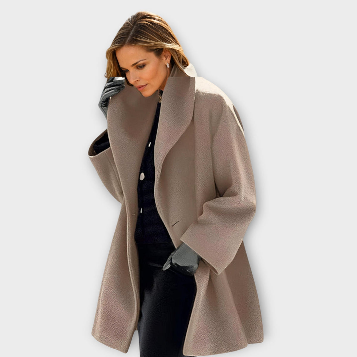 Women's Shawl Collar Swing Coat – Open Front Bell Sleeve Mid-Thigh Coat