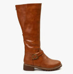 Women's Knee-High Buckle Strap Boots – Block Heel Riding Style Boots