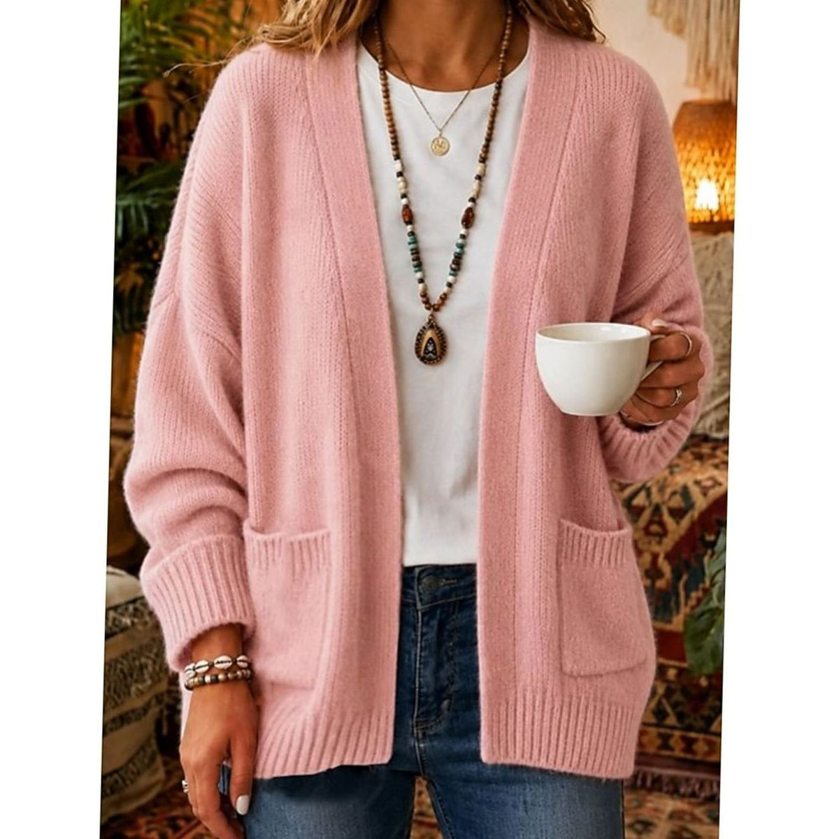 Women's Relaxed Open-Front Cardigan with Pockets – Soft Everyday Knit Layer