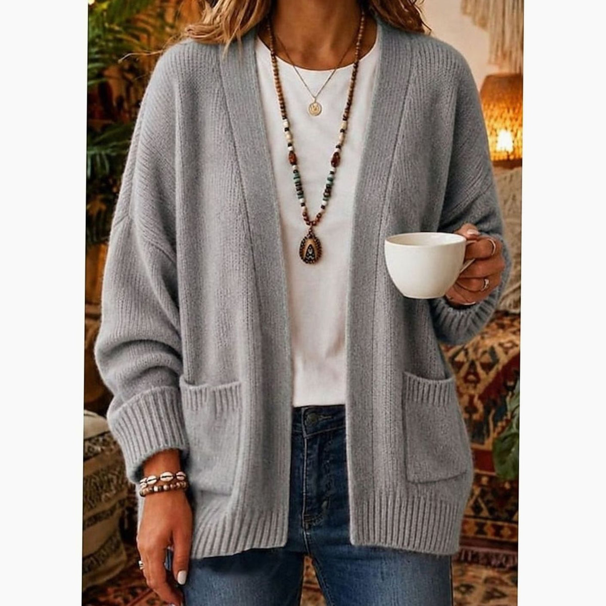 Women's Relaxed Open-Front Cardigan with Pockets – Soft Everyday Knit Layer