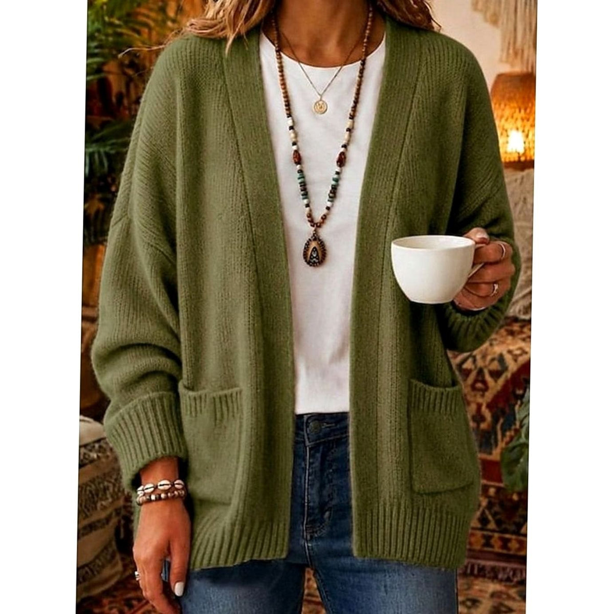 Women's Relaxed Open-Front Cardigan with Pockets – Soft Everyday Knit Layer