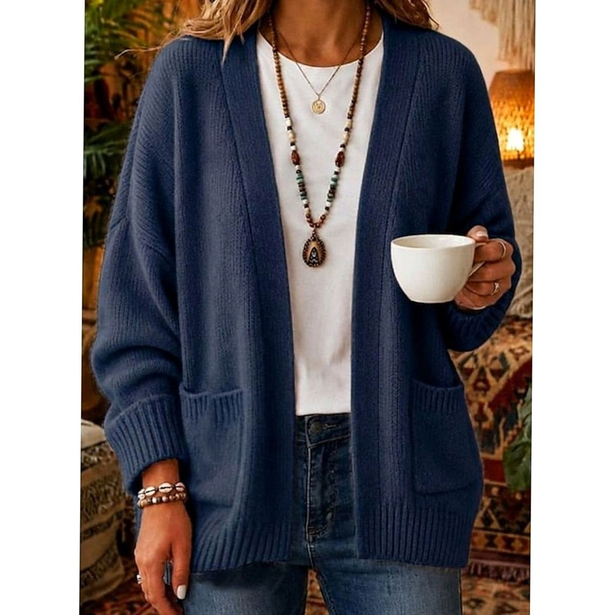 Women's Relaxed Open-Front Cardigan with Pockets – Soft Everyday Knit Layer