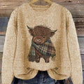Women's Highland Cow Graphic Sweater – Soft Crewneck Knit Pullover