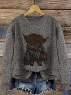 Women's Highland Cow Graphic Sweater – Soft Crewneck Knit Pullover