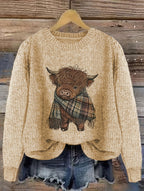Women's Highland Cow Graphic Sweater – Soft Crewneck Knit Pullover