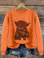 Women's Highland Cow Graphic Sweater – Soft Crewneck Knit Pullover