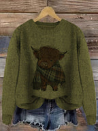 Women's Highland Cow Graphic Sweater – Soft Crewneck Knit Pullover