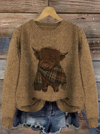 Women's Highland Cow Graphic Sweater – Soft Crewneck Knit Pullover