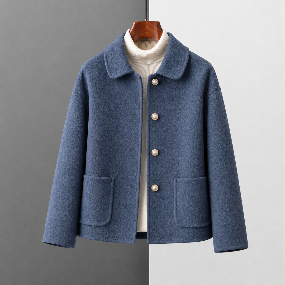Women's Cropped Button-Front Coat – Rounded Collar Single-Breasted Jacket