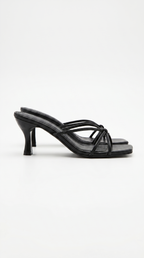 Avery Strappy Square Toe Mule Heel Sandals - Black