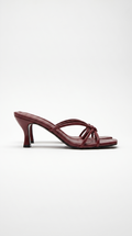 Lily Strappy Square Toe Mule Heel Sandals - Burgundy