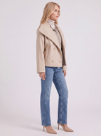 Women's Oversized Double-Breasted Peacoat – Notch Collar Winter Coat in Beige