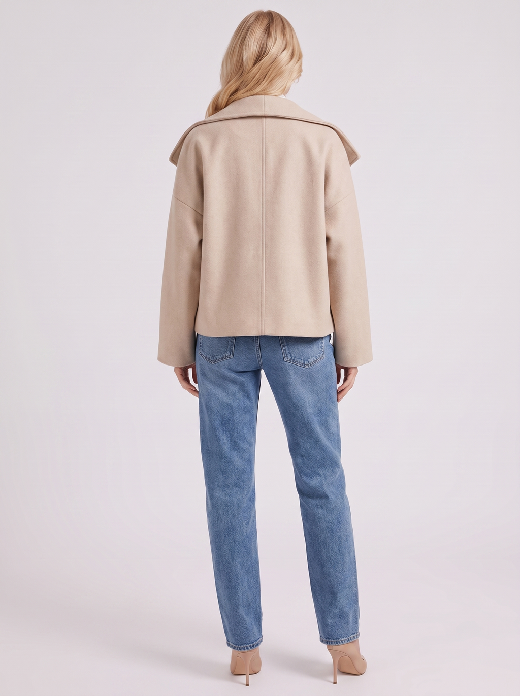 Women's Oversized Double-Breasted Peacoat – Notch Collar Winter Coat in Beige