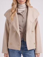 Women's Oversized Double-Breasted Peacoat – Notch Collar Winter Coat in Beige