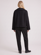 Women's Oversized Double-Breasted Peacoat – Notch Collar Winter Coat in Black