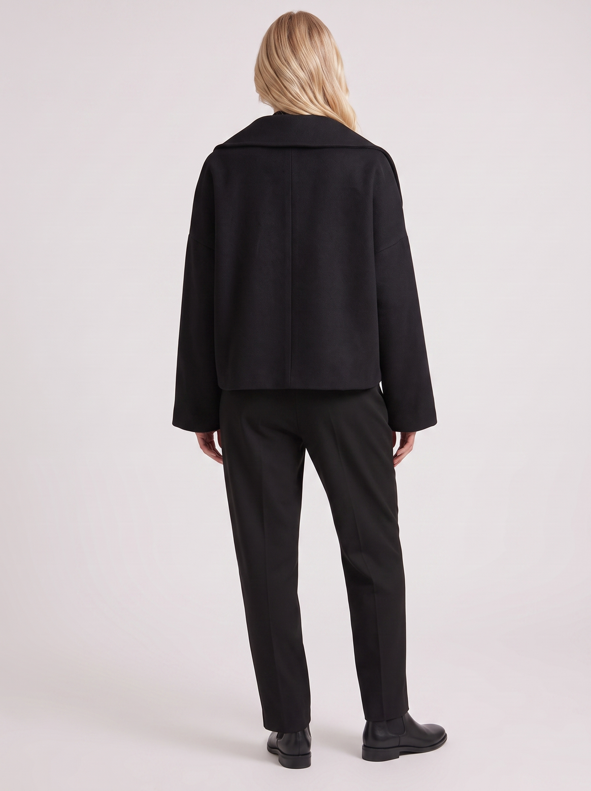 Women's Oversized Double-Breasted Peacoat – Notch Collar Winter Coat in Black
