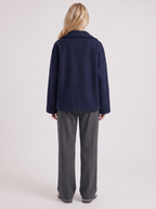 Women's Oversized Double-Breasted Peacoat – Notch Collar Winter Coat in Navy