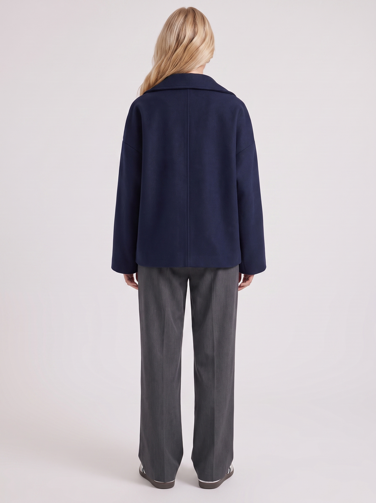 Women's Oversized Double-Breasted Peacoat – Notch Collar Winter Coat in Navy