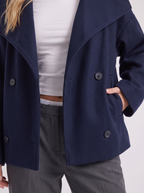 Women's Oversized Double-Breasted Peacoat – Notch Collar Winter Coat in Navy