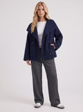 Women's Oversized Double-Breasted Peacoat – Notch Collar Winter Coat in Navy
