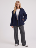 Women's Oversized Double-Breasted Peacoat – Notch Collar Winter Coat in Navy